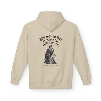 Unisex Fleece Hoodie mit Zitat - Schiller - Wir wollen frei sein Gravur – back