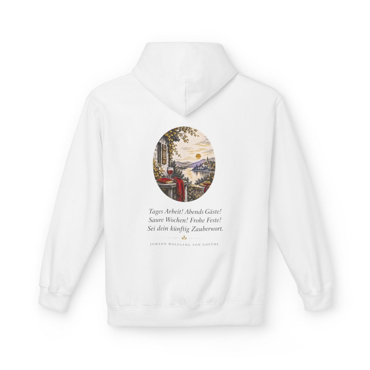 Unisex Fleece Hoodie mit Zitat - Goethe - Tages Arbeit – back
