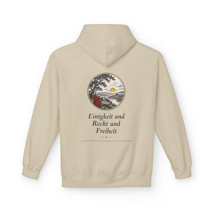 Unisex Fleece Hoodie mit Zitat - Fallersleben - Einigkeit und Recht und Freiheit Nachtstück – back