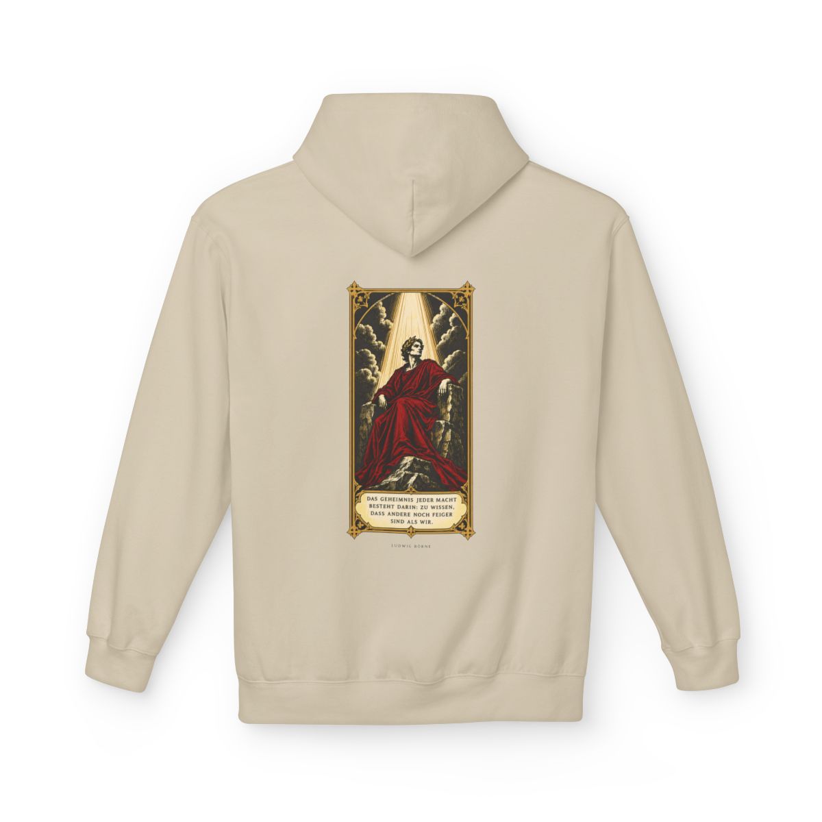 Unisex Fleece Hoodie mit Zitat - Börne - Das Geheimnis jeder Macht besteht – back
