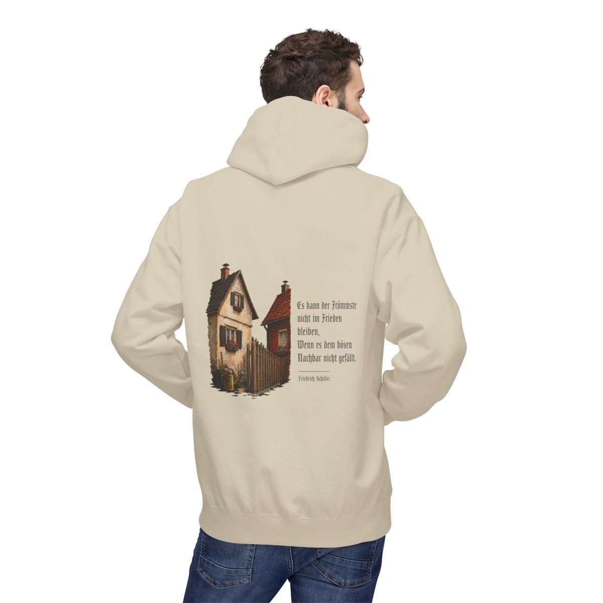 Unisex Fleece Hoodie mit Zitat - Schiller - Der böse Nachbar – person-2-back