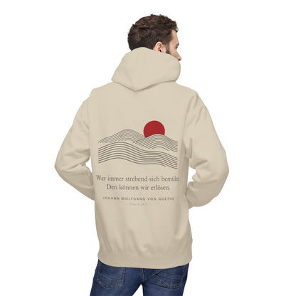 Unisex Fleece Hoodie mit Zitat - Goethe - Wer immer strebend sich bemüht Linien – person-2-back