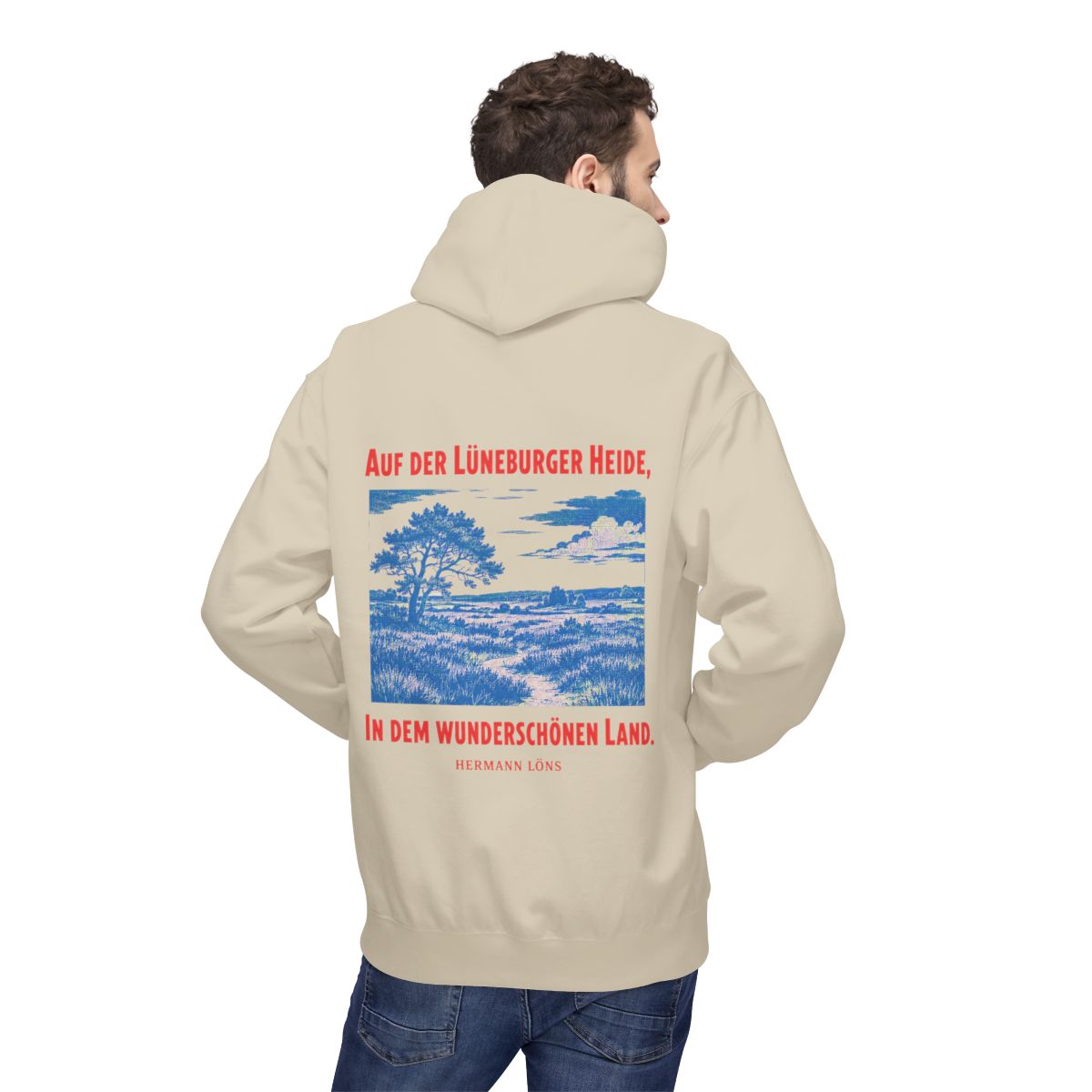 Unisex Fleece Hoodie mit Zitat - Löns - Auf der Lüneburger Heide – person-2-back