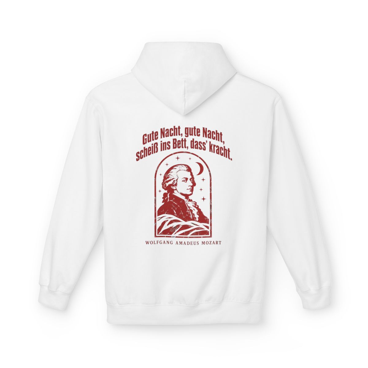 Unisex Fleece Hoodie mit Zitat - Mozart - Gute Nacht, gute Nacht Vintage – back