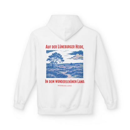 Unisex Fleece Hoodie mit Zitat - Löns - Auf der Lüneburger Heide – back
