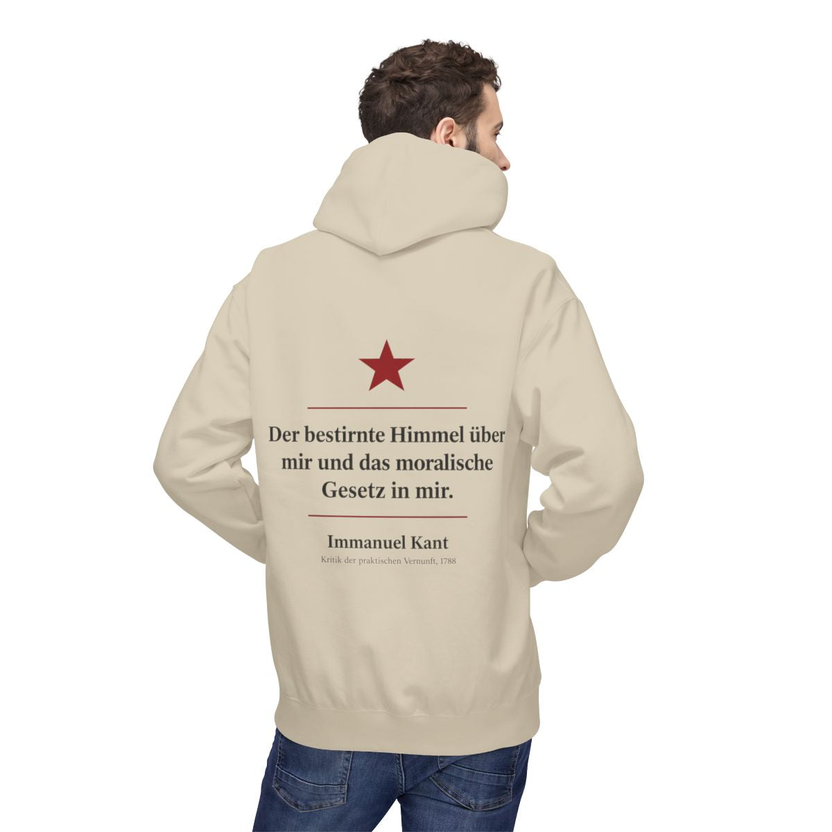 Unisex Fleece Hoodie mit Zitat - Kant - Der bestirnte Himmel über mir Symbol – person-2-back