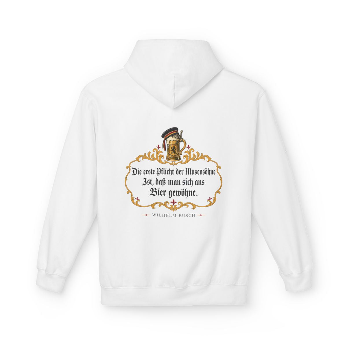Unisex Fleece Hoodie mit Zitat - Busch - Pflicht der Musensöhne – back