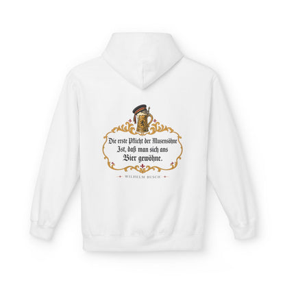 Unisex Fleece Hoodie mit Zitat - Busch - Pflicht der Musensöhne – back