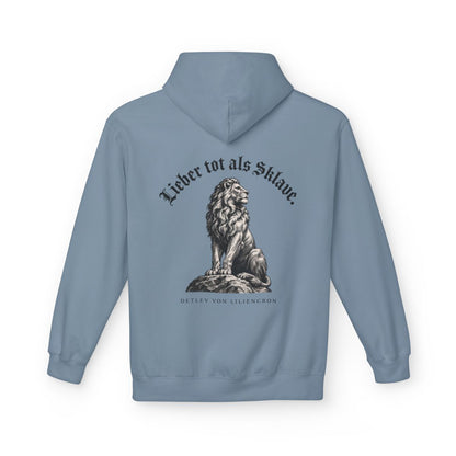 Unisex Fleece Hoodie mit Zitat - Liliencron - Lieber tot als Sklave Gravur – back