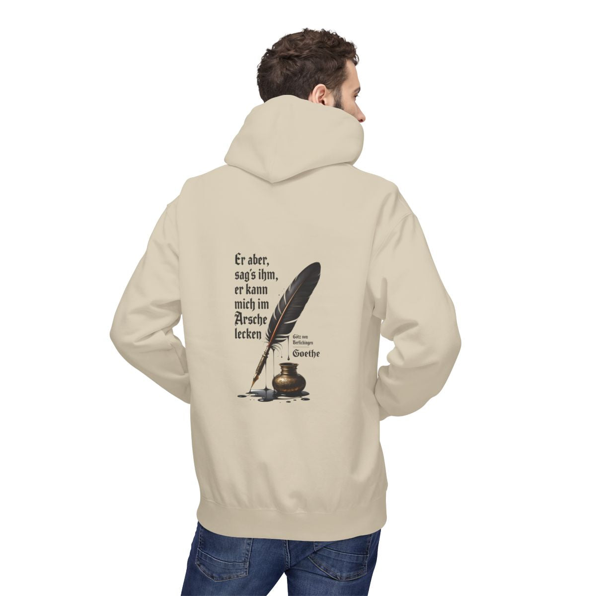 Unisex Fleece Hoodie mit Zitat - Goethe - Er kann mich im Arsche lecken – person-2-back