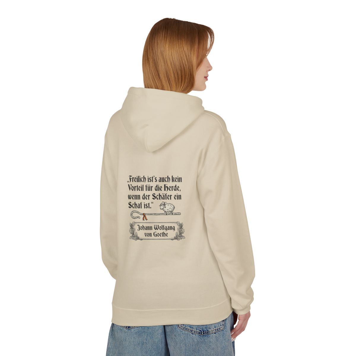 Unisex Fleece Hoodie mit Zitat - Goethe - Schäfer ein Schaf – person-1-back