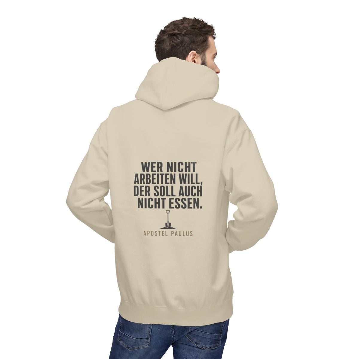 Unisex Fleece Hoodie mit Zitat - Paulus - Wer nicht arbeiten will – person-2-back