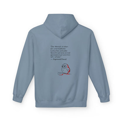 Unisex Fleece Hoodie mit Zitat - Freud - Unermüdlicher Lustsucher – back