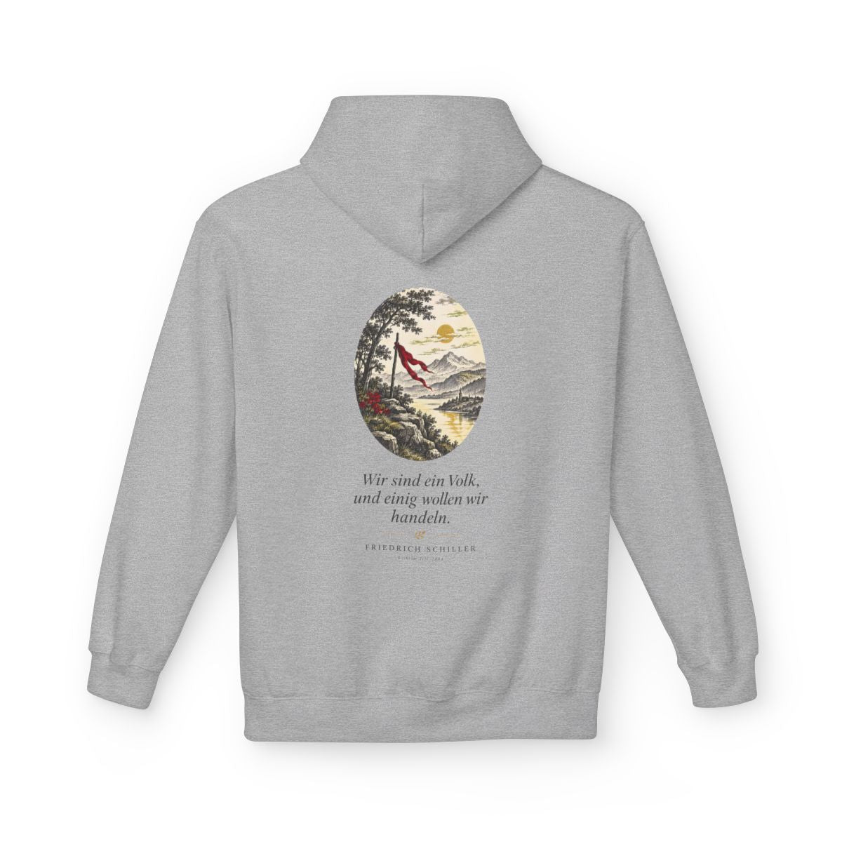 Unisex Fleece Hoodie mit Zitat - Schiller - Wir sind ein Volk Nachtstück – back