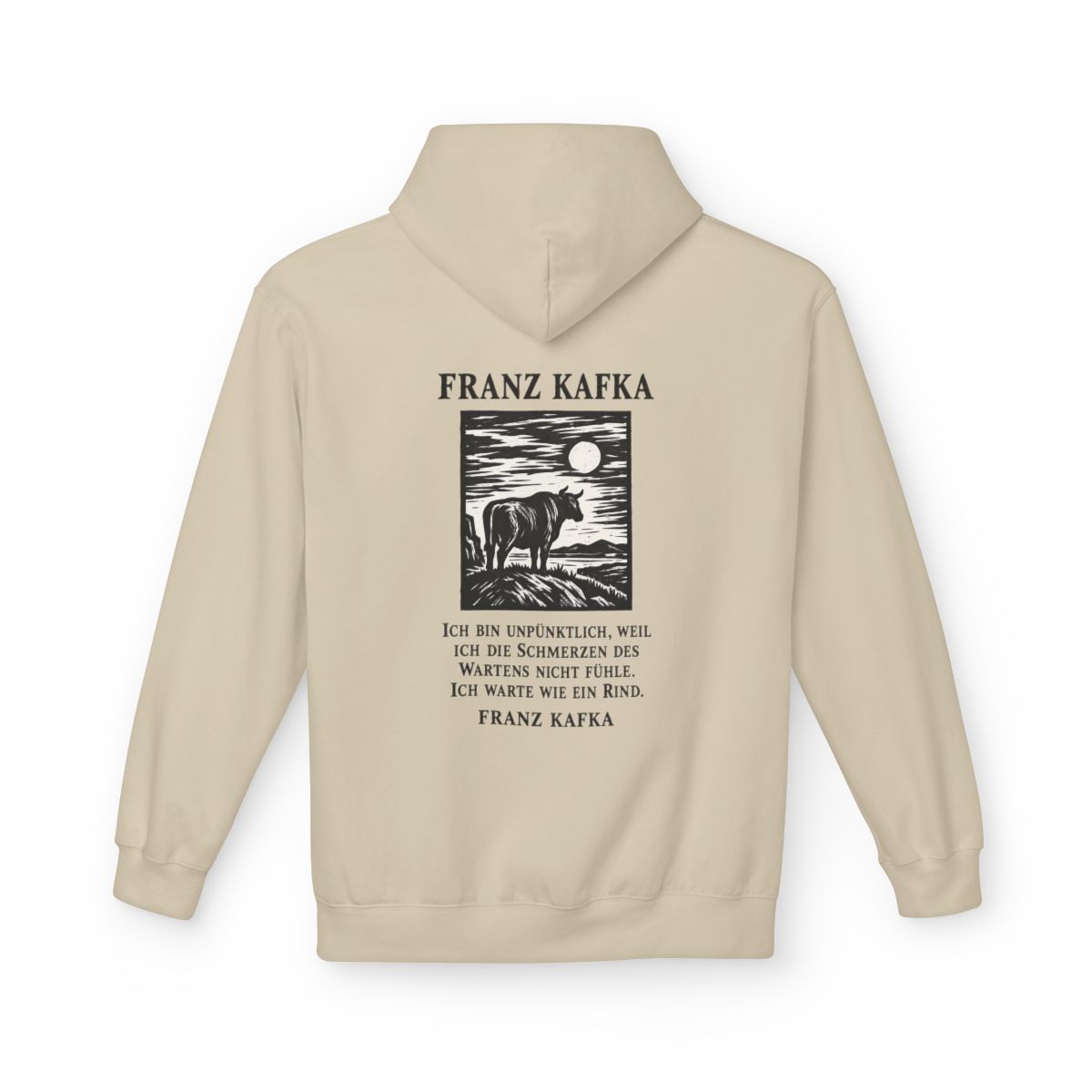 Unisex Fleece Hoodie mit Zitat - Kafka - Ich bin unpünktlich – back