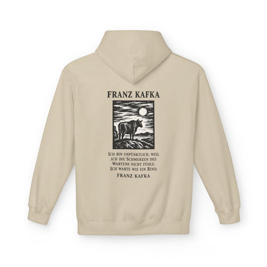 Unisex Fleece Hoodie mit Zitat - Kafka - Ich bin unpünktlich – back