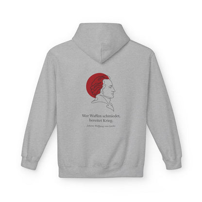 Unisex Fleece Hoodie mit Zitat - Goethe - Wer Waffen schmiedet – back