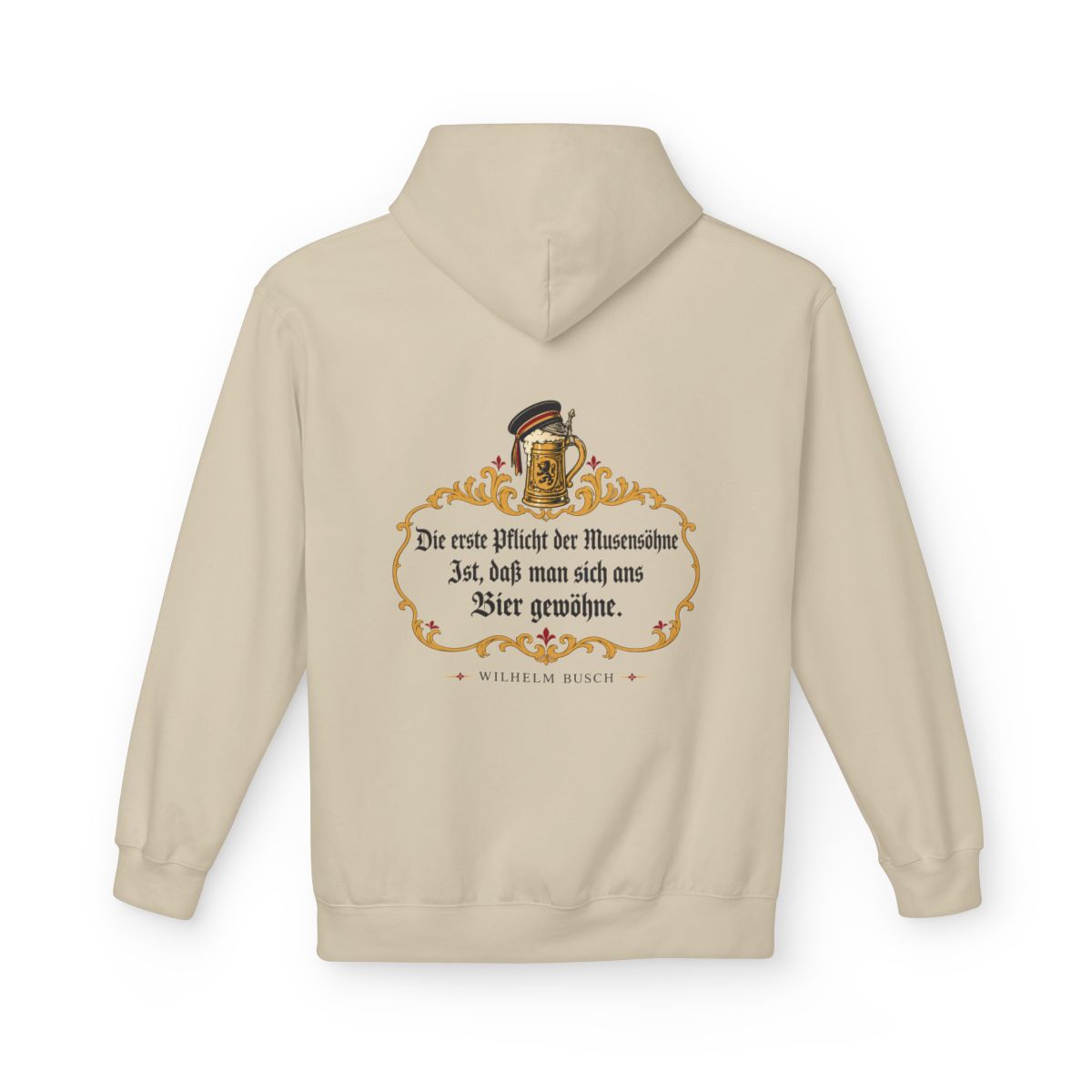 Unisex Fleece Hoodie mit Zitat - Busch - Pflicht der Musensöhne – back