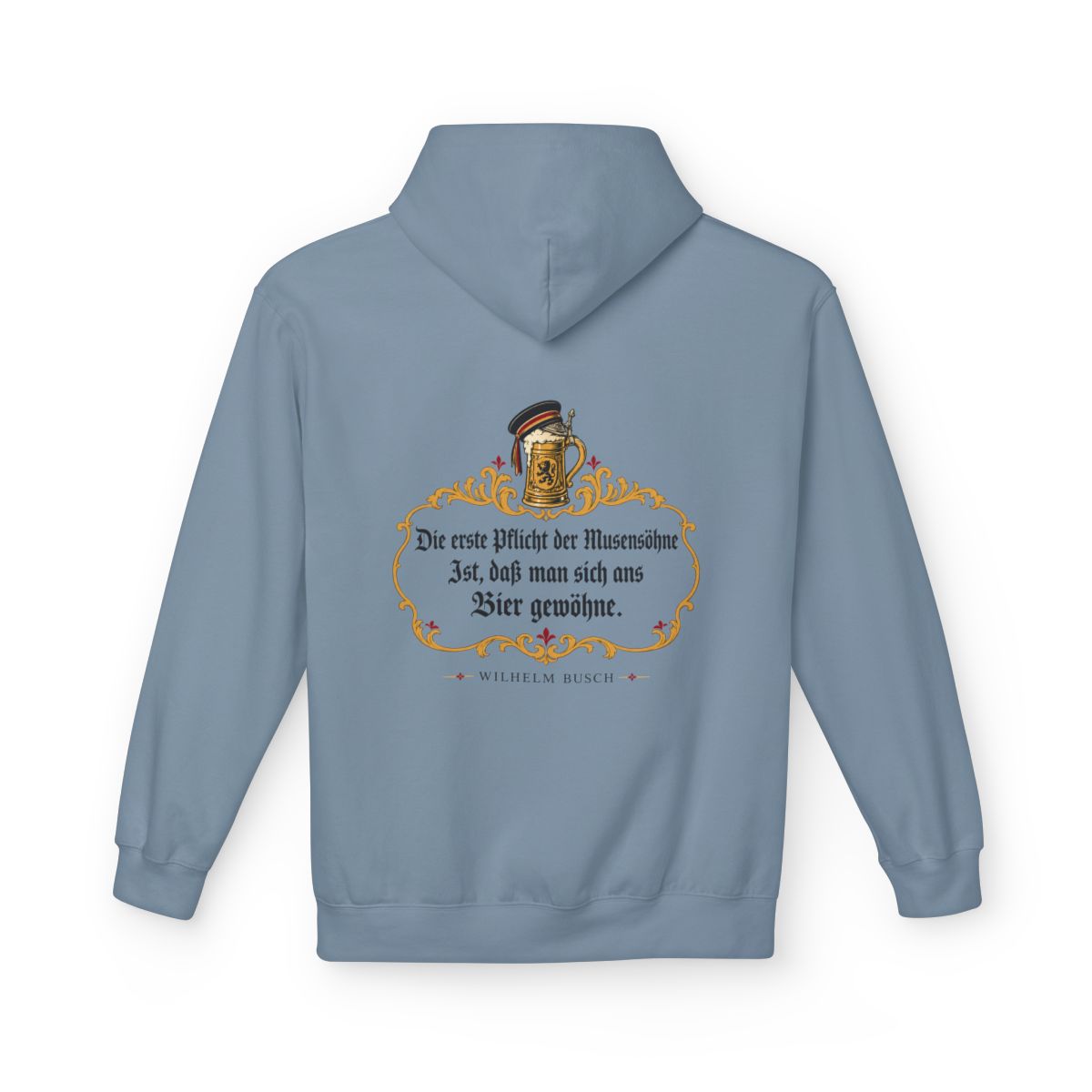 Unisex Fleece Hoodie mit Zitat - Busch - Pflicht der Musensöhne – back