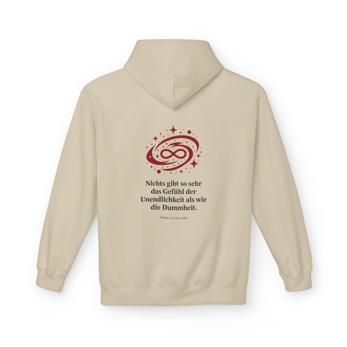 Unisex Fleece Hoodie mit Zitat - Horváth - Unendlichkeit der Dummheit – back