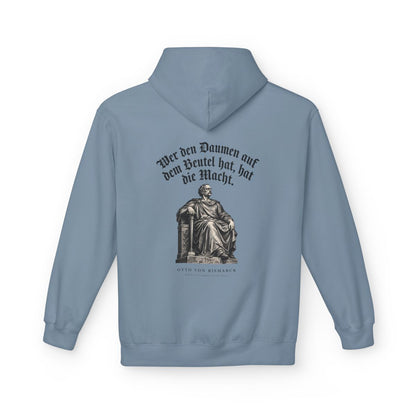 Unisex Fleece Hoodie mit Zitat - Bismarck - Wer den Daumen – back