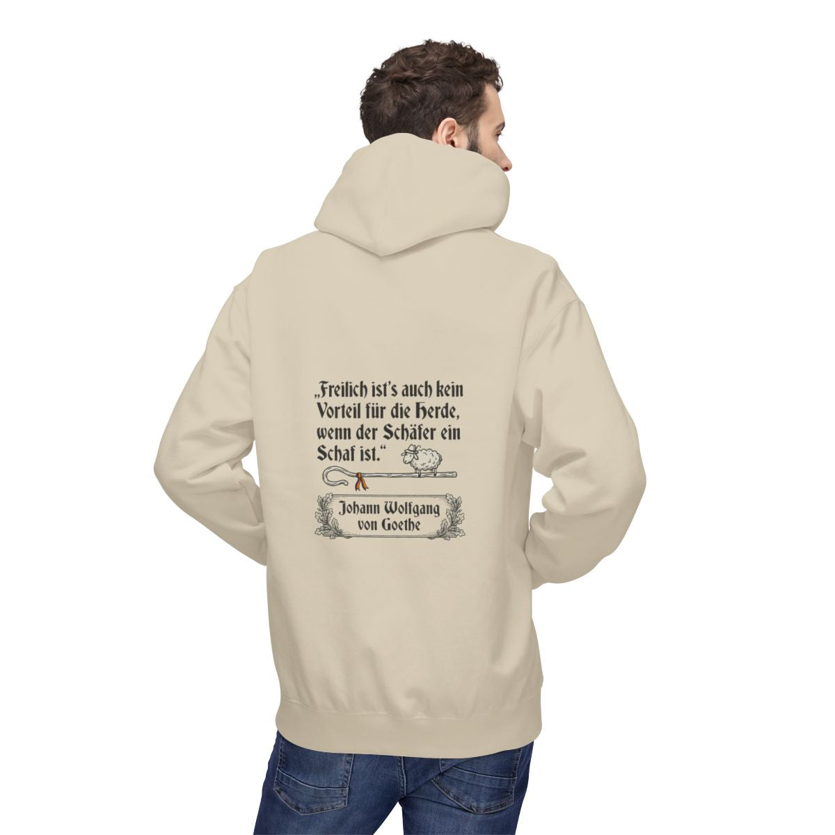 Unisex Fleece Hoodie mit Zitat - Goethe - Schäfer ein Schaf – person-2-back