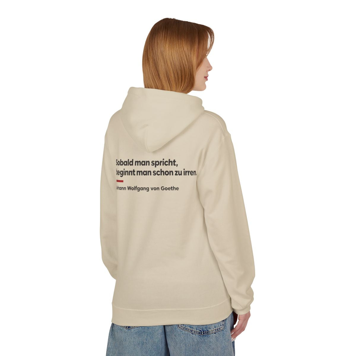 Unisex Fleece Hoodie mit Zitat - Goethe - Sobald man spricht Klartext – person-1-back