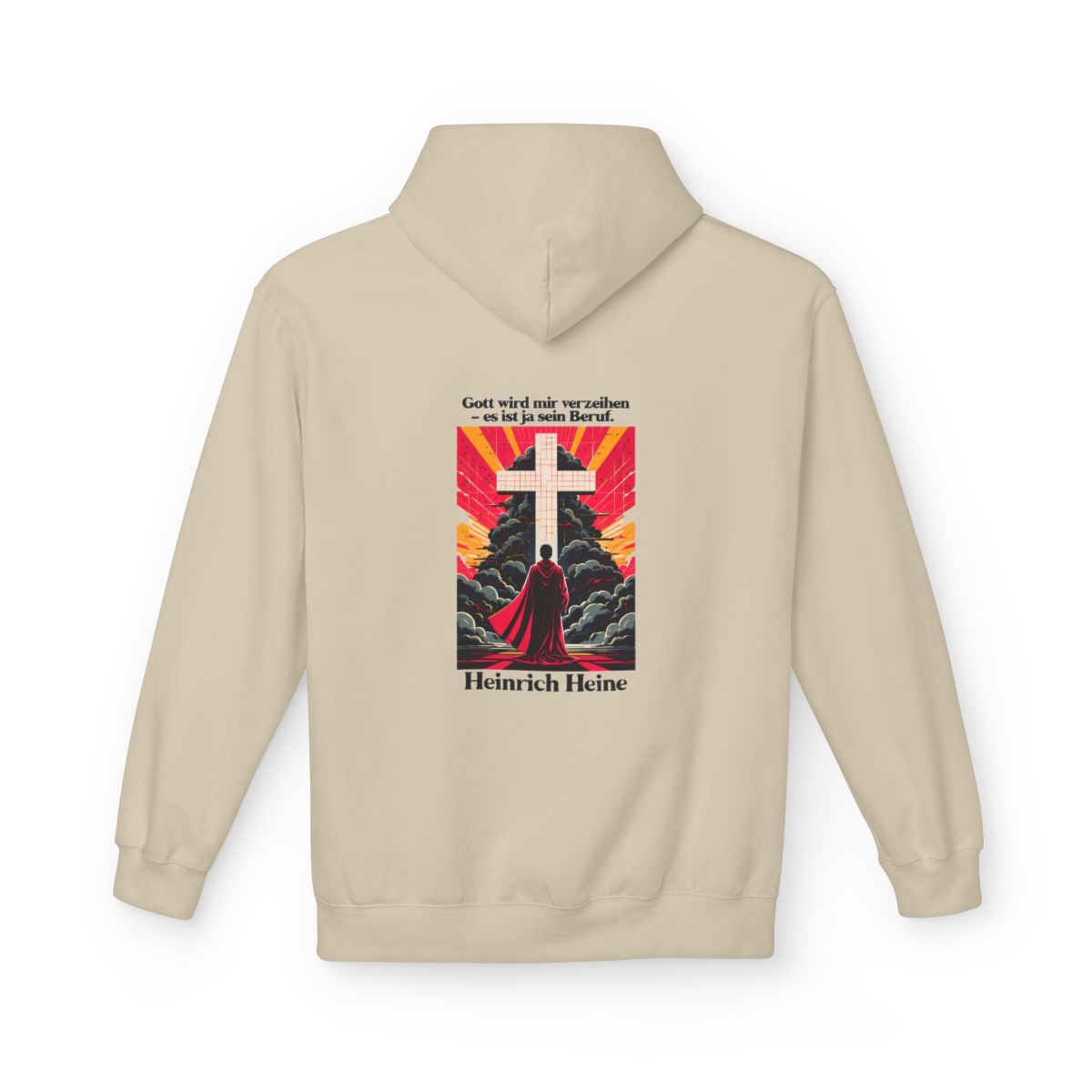 Unisex Fleece Hoodie mit Zitat - Heine - Gott wird mir verzeihen – back