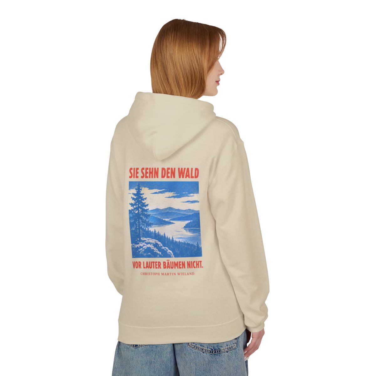 Unisex Fleece Hoodie mit Zitat - Wieland - Sie sehn den Wald vor – person-1-back