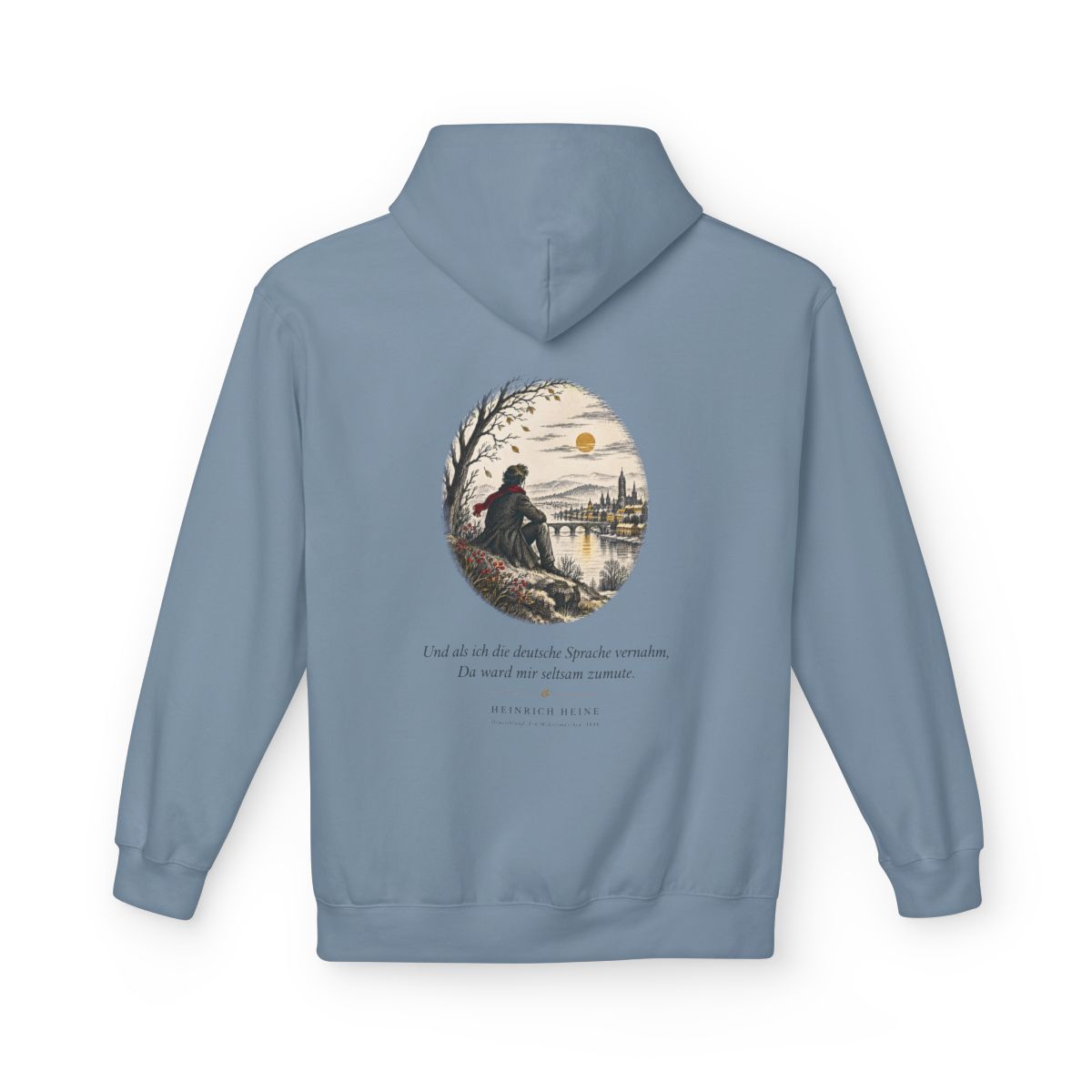 Unisex Fleece Hoodie mit Zitat - Heine - Und als ich die deutsche Sprache vernahm Nachtstück – back