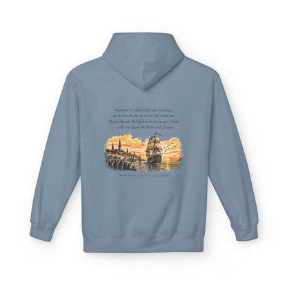 Unisex Fleece Hoodie mit Zitat - Fallersleben - Deutsche Freiheit lebet nur im Liede – back