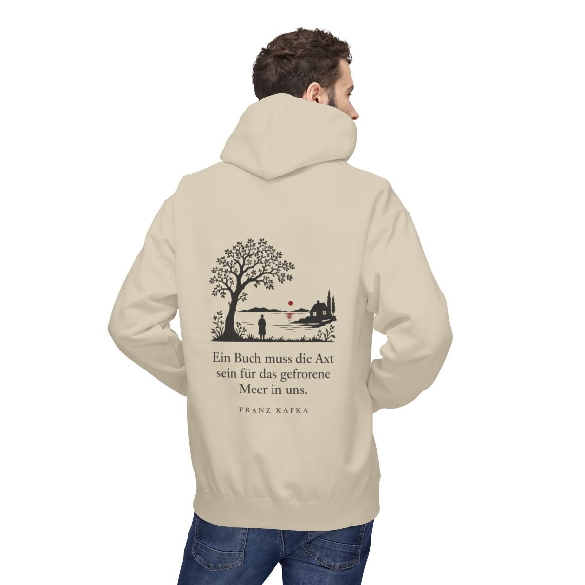 Unisex Fleece Hoodie mit Zitat - Kafka - Ein Buch muss die Axt Scherenschnitt – person-2-back