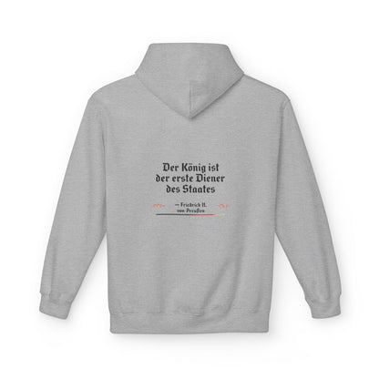 Unisex Fleece Hoodie mit Zitat - Friedrich II. - Erster Diener des Staates – back