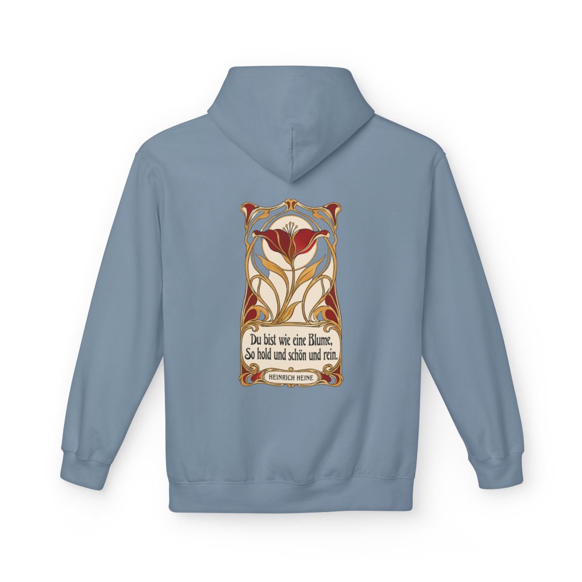 Unisex Fleece Hoodie mit Zitat - Heine - Du bist wie eine Blume Jugendstil – back