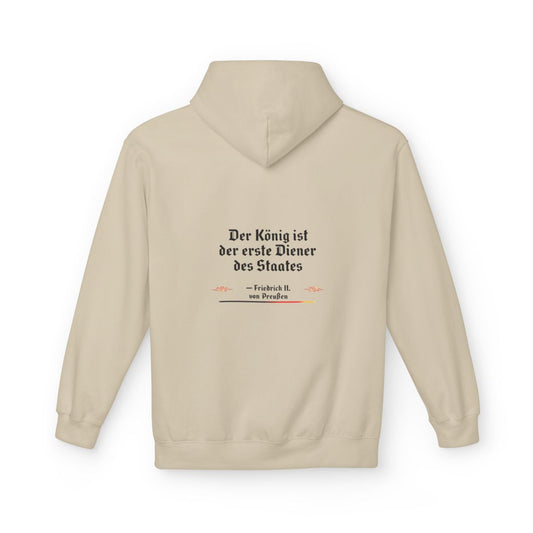 Unisex Fleece Hoodie mit Zitat - Friedrich II. - Erster Diener des Staates – back