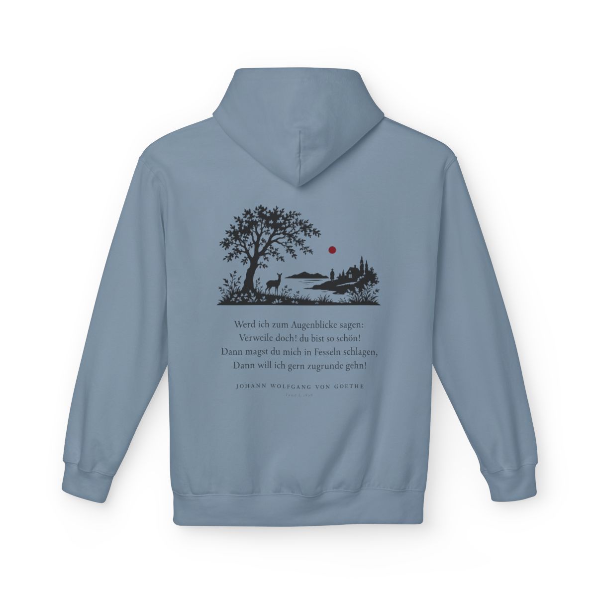 Unisex Fleece Hoodie mit Zitat - Goethe - Werd ich zum Augenblicke sagen Scherenschnitt – back