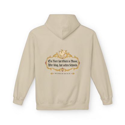 Unisex Fleece Hoodie mit Zitat - Busch - Wer klug hat selten Schwein – back