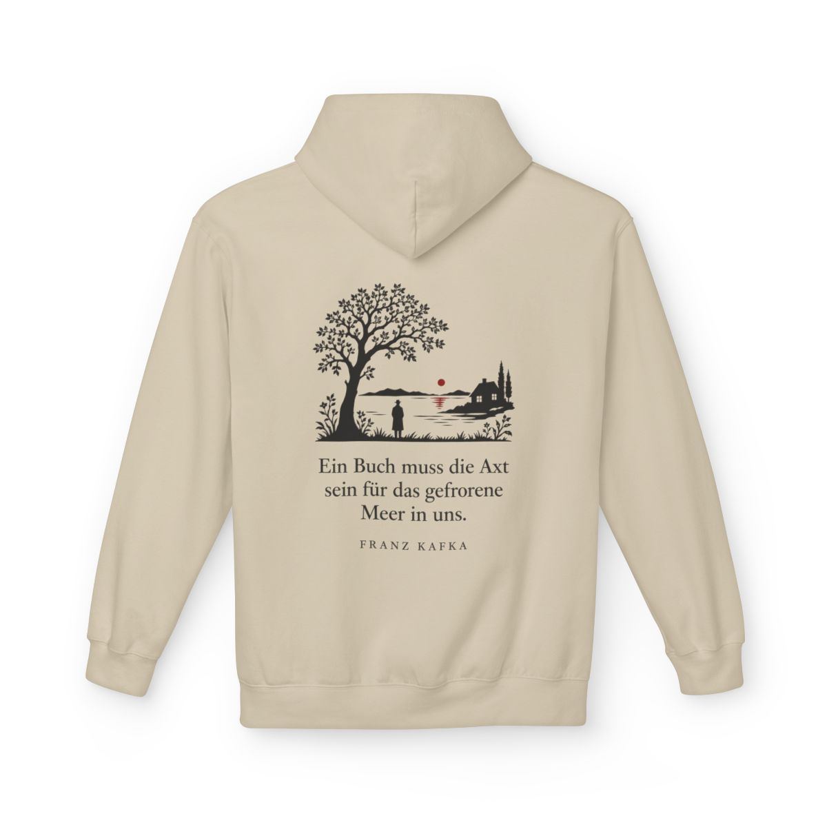 Unisex Fleece Hoodie mit Zitat - Kafka - Ein Buch muss die Axt Scherenschnitt – back