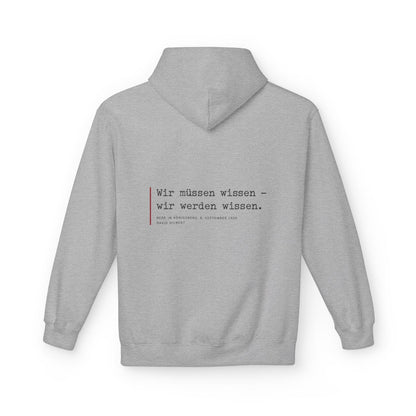 Unisex Fleece Hoodie mit Zitat - Hilbert - Wir müssen wissen – back