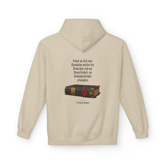Unisex Fleece Hoodie mit Zitat - Hebbel - Steuerfreiheit nie Gedankenfreiheit – back