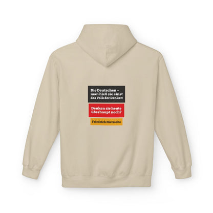Unisex Fleece Hoodie mit Zitat - Nietzsche - Volk der Denker Balken – back