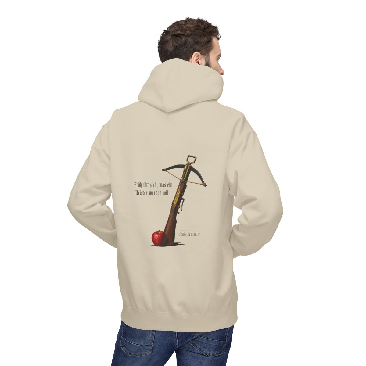 Unisex Fleece Hoodie mit Zitat - Schiller - Früh übt sich – person-2-back