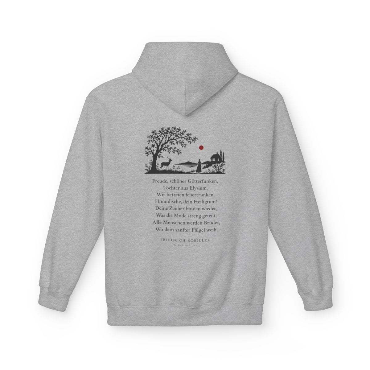 Unisex Fleece Hoodie mit Zitat - Schiller - Freude, schöner Götterfunken Scherenschnitt – back