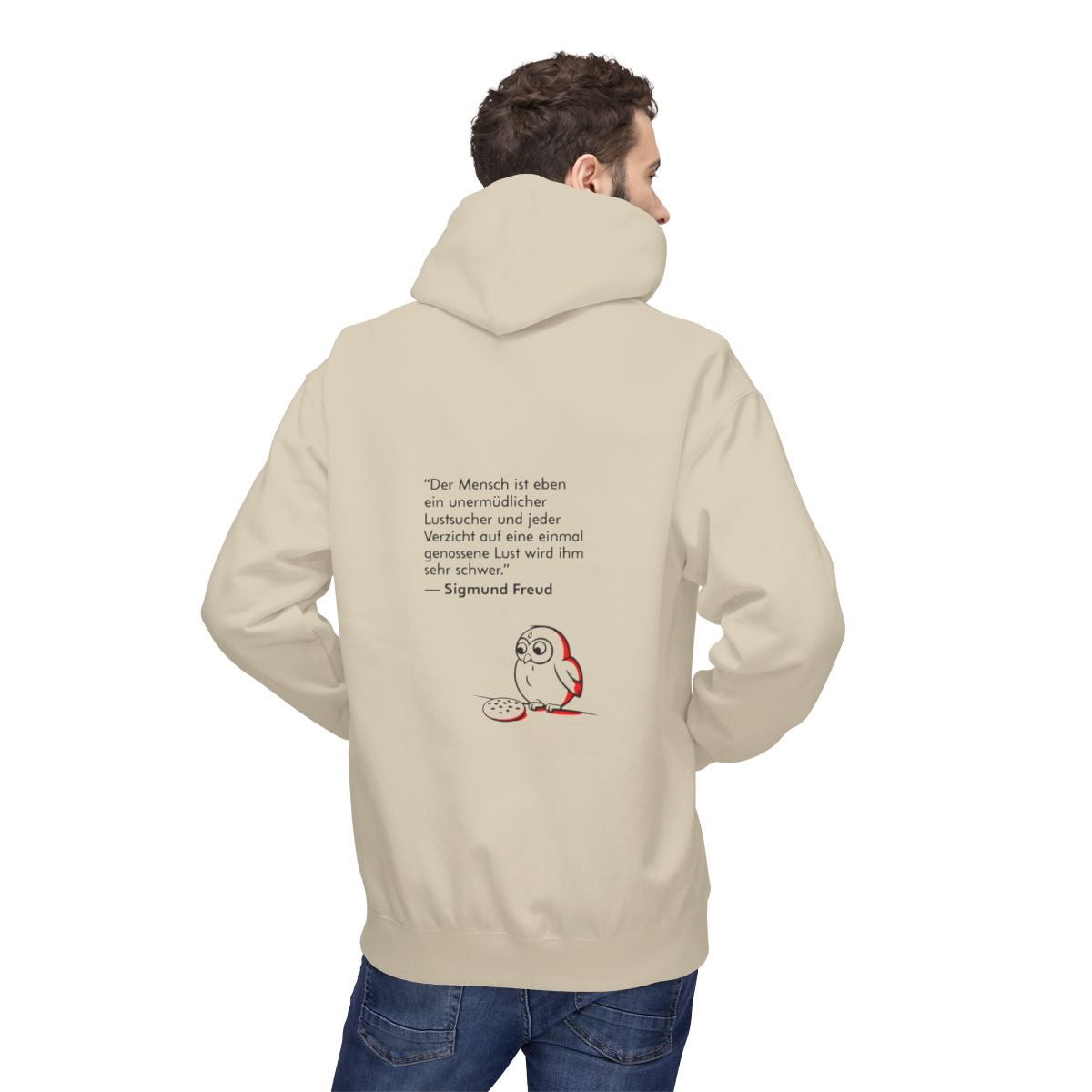Unisex Fleece Hoodie mit Zitat - Freud - Unermüdlicher Lustsucher – person-2-back