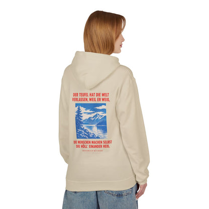 Unisex Fleece Hoodie mit Zitat - Rückert - Der Teufel hat die Welt Plakat – person-1-back