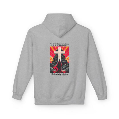 Unisex Fleece Hoodie mit Zitat - Heine - Gott wird mir verzeihen – back