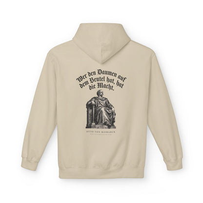 Unisex Fleece Hoodie mit Zitat - Bismarck - Wer den Daumen – back