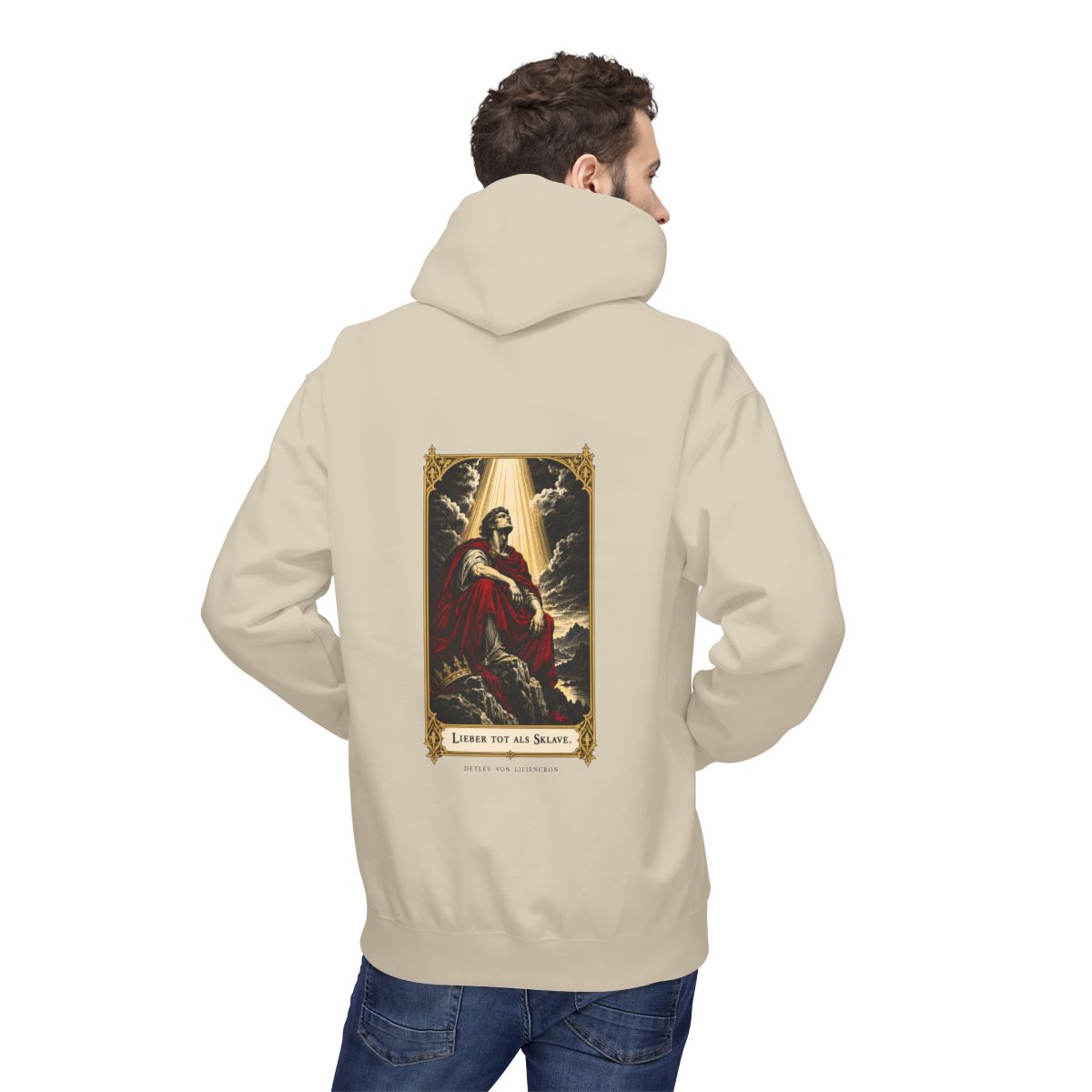Unisex Fleece Hoodie mit Zitat - Liliencron - Lieber tot als Sklave – person-2-back