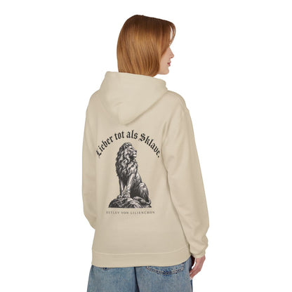Unisex Fleece Hoodie mit Zitat - Liliencron - Lieber tot als Sklave Gravur – person-1-back