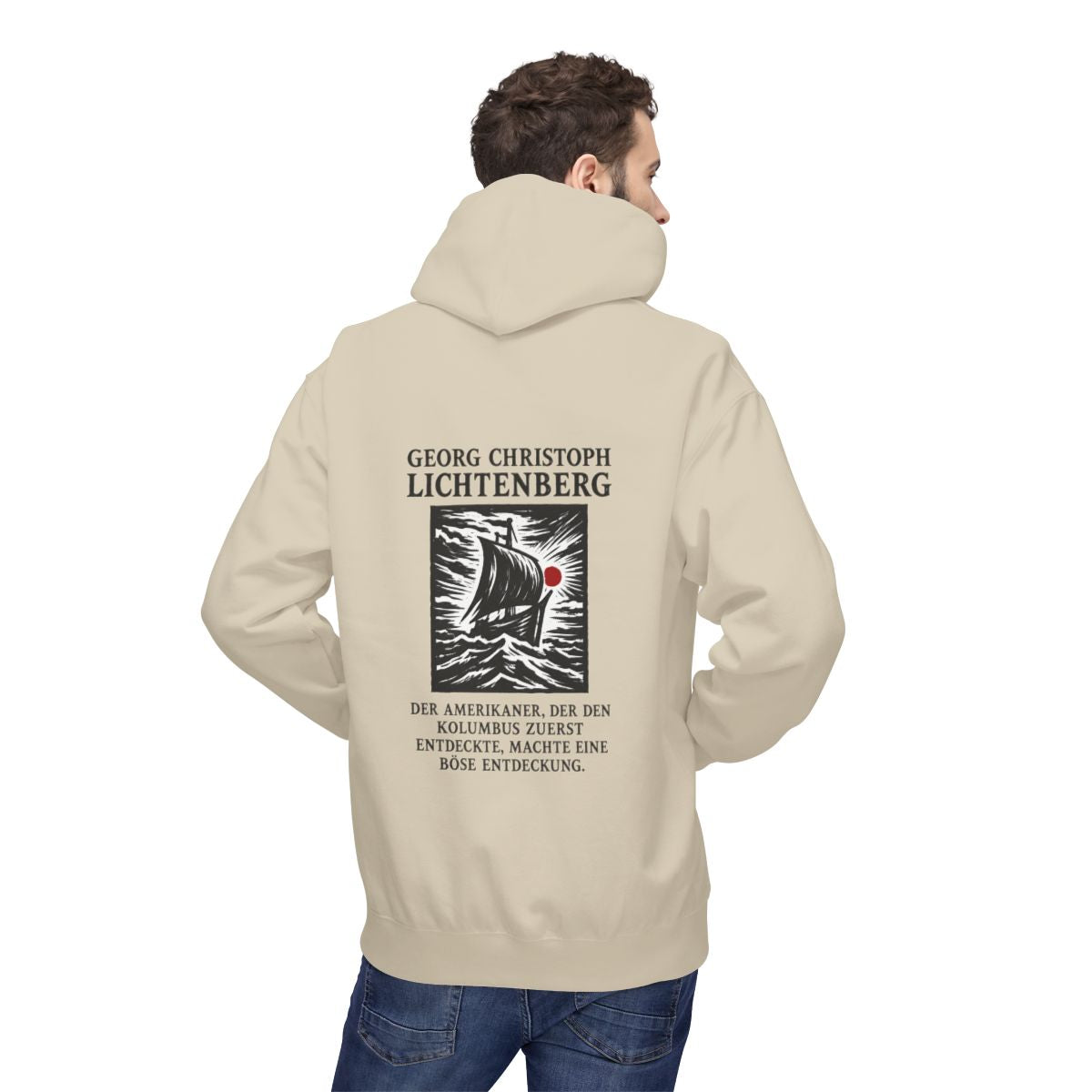 Unisex Fleece Hoodie mit Zitat - Lichtenberg - Der Amerikaner – person-2-back